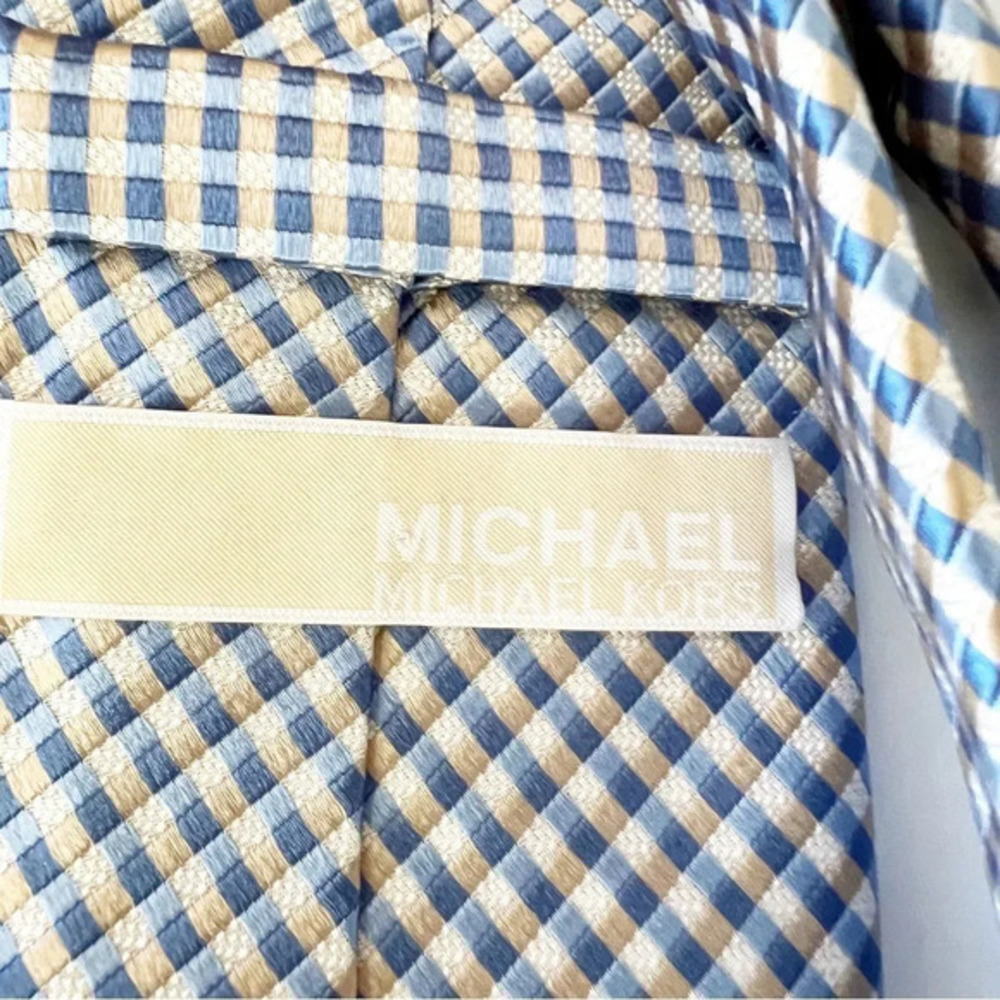 Michael Michael Kors‎ Blue Silk Tie Gingham Print Men’s Work Wear Professional - Picture 3 of 7